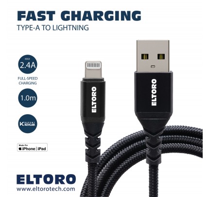 Eltoro : USB-A TO Lightning KEVLAR Cable 1m with Black Nylon