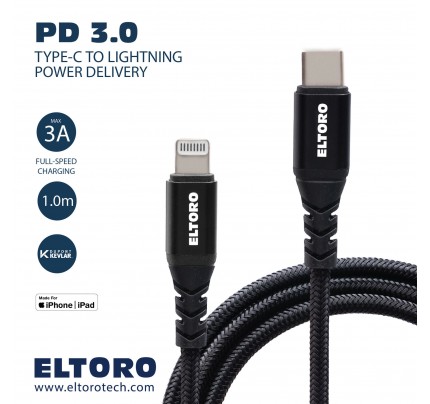 Eltoro : USB-C TO Lightning KEVLAR Cable 1m with Black Nylon