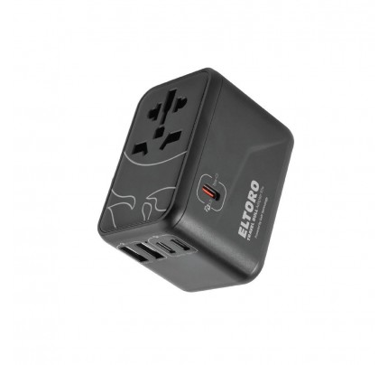 Eltoro 65W Travel Bull Adapter PD GaN Tech USB-A 2 Ports/USB-C 3 Ports - Black