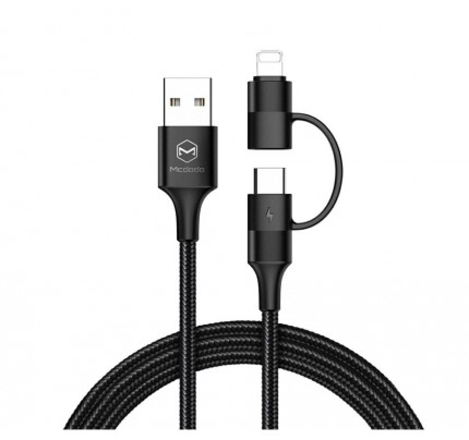 MCDODO Atom Series 2 in 1 Lightning+Type-C Cable 1.2m with LED black