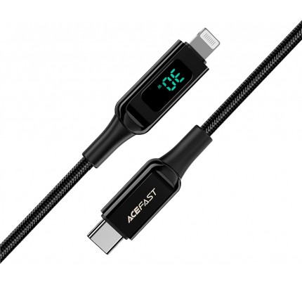ACEFAST  USB-C to Lightning zinc alloy digital display braided charging1.2m/3.9ft  data cable BLACK
