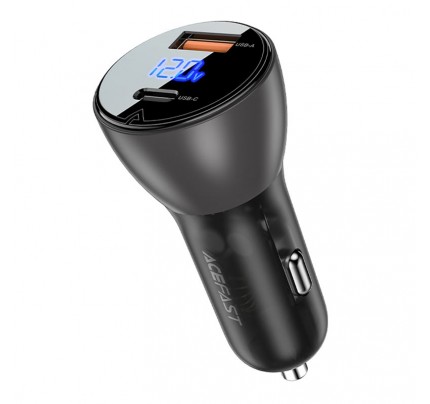 ACEFAST  metal car charger 63W (USB-A+USB-C) with digital display black