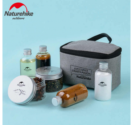 Naturehike 6pcs Outdoor Camping Tableware Storage Container Seasoning Bottles Cans With A Bag For BBQ Portable Picnic gray