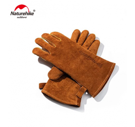 Naturehike Flame Retardant Heat Insulation Gloves Cow Split Leather Outdoor Camping Picnic Gloves L BROWN