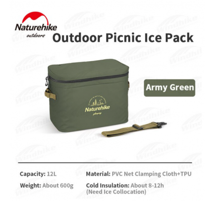 Naturehike 12L Ice Pack Camping Travel Drinks Thermal Insulation Large Capacity Portable PVC Picnic Bag army green
