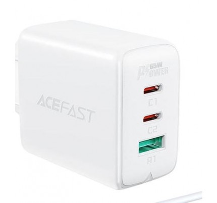 ACEFAST  PD65W GaN 3-Ports (2 USB-C+USB-A) Wall Charger WHITE