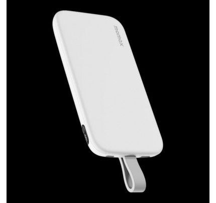 MOMAX iPower PD 3 10000mAh battery pack Built-in USB-C charging cable  (White)