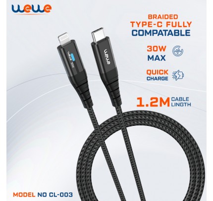 WEWE TYPE-C TO LIGHTING 1.2M 30W MAX LED CABLE BLACK