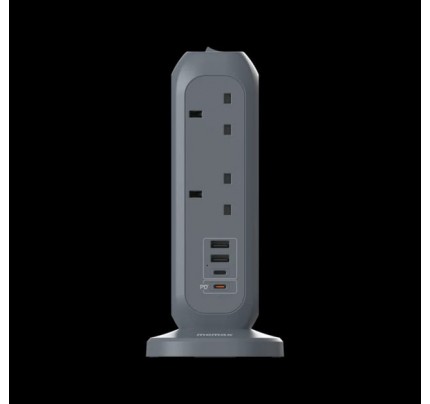 MOMAX ONEPLUG 11-Outlet Power Strip With  USB (Grey)