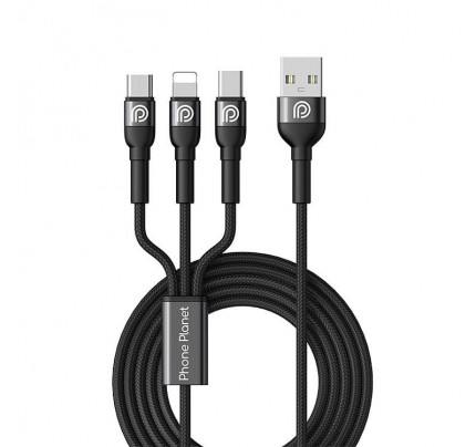 Phone Planet USB-A TO 3 IN 1 CABLE BLACK