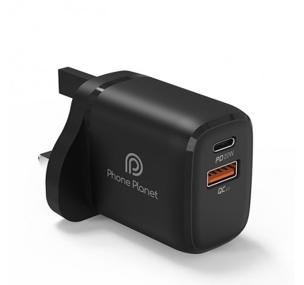 Phone Planet WALL CHARGER 20W BLACK 2  PORT