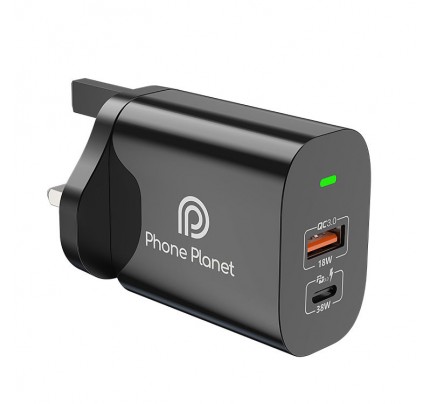 Phone Planet WALL CHARGER 38W BLACK 2 PORT