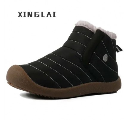 NEW Classic Winter With Plush Cotton Large Size Warm Waterproof Design Black Gray Snow Boots XXL 43