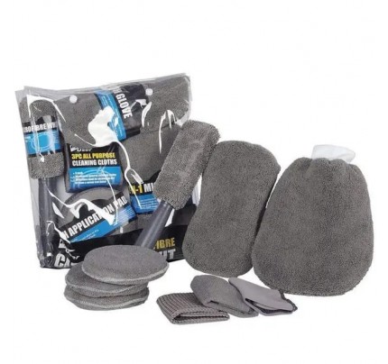 9 PCS MICROFIBRE CAR CLEANING KIT Gray