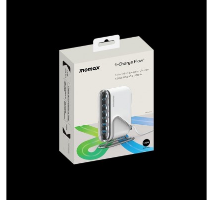 momax "1-Charge Flow+ PD 120W GaN Desktop Charger [6 ports] - UK PLUG" white