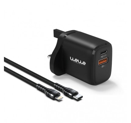 wewe 20w wall  qulck charger type-c to iphone typ-c to lighting cable black