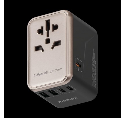 MOMAX 1-World 70W GaN 5 ports + AC Travel Adapter (Titanium)
