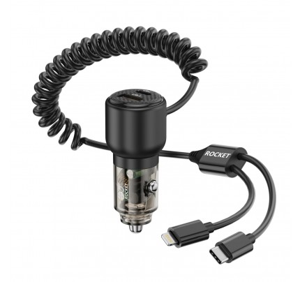 ROCKET 95W CAR CHARGER BUILTIN LIGHTNING AND TYPE-C CABLE