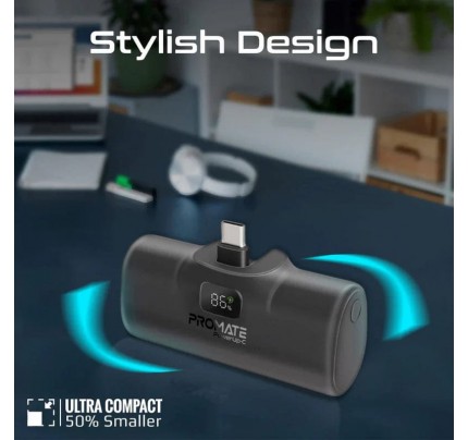 PROMATE 20 Fast charging powerbank in-built usb-c connector 5000Mah black (10622)