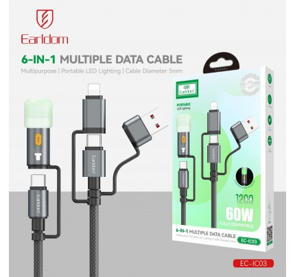 EARLDOM 6 IN1 MULTIPLE DATA CABLE 1.2 M 60W PORTABLE LED (75185)
