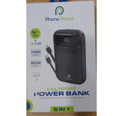 NEW PHONE PLANET MULTIPORT POWERBANK 5IN1 10000 Mah(11222)
