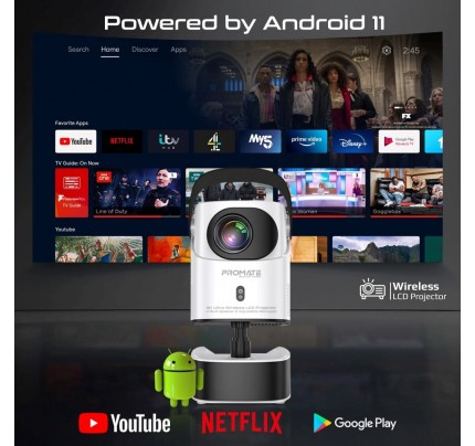 PROMATE 4K ULTRA HD Wireless LED Projector built-in speaker& monopod stand(10681)