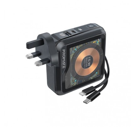 PROMATE TRANSMAG-20PRO TRANSPARENT 15W MAGSAFE-10000 Mah BLACK(10663)
