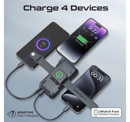 PROMATE fast-charging 10000Mah power bank 20w AC charger apple watch charger builtin lightning cable(106104)