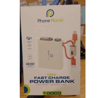 NEW Phone planet mini fast charging 10000 Mah power bank with type-c & lighting cable(112146)